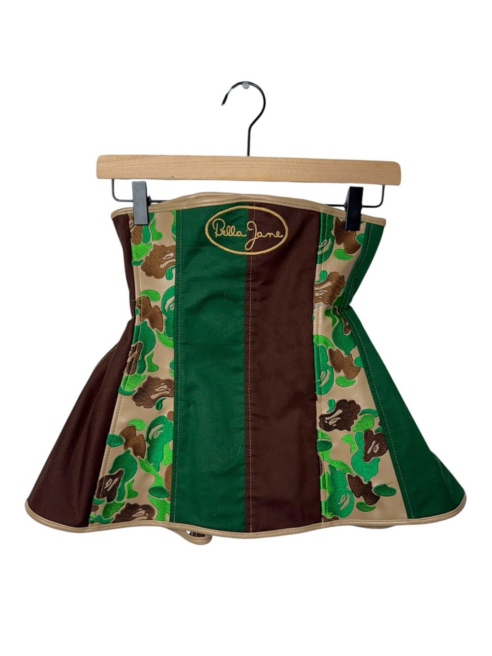 Bape Bella Jane NWOT Camo Corset Mini Skirt XXS Custom Boned Paneled Lace Up Y2K